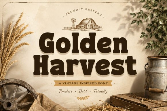 Golden Harvest: A Rustic Display Font That Elevates Small Business Branding